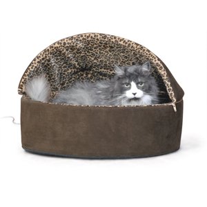 K&H Pet Products Thermo-Kitty Bed Deluxe Indoor Heated Cat Bed, Mocha/Leopard, Large