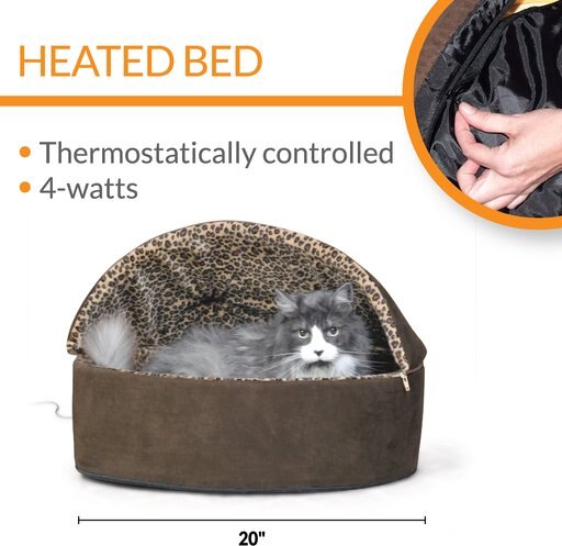 K&H Pet Products Thermo-Kitty Bed Deluxe Indoor Heated Cat Bed, Mocha/Leopard, Large