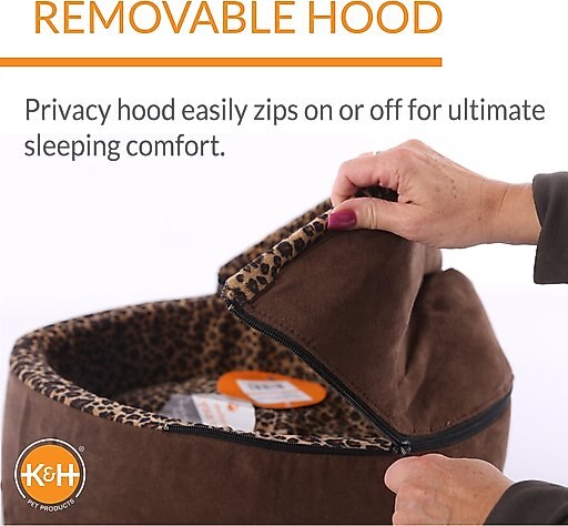 K&H Pet Products Thermo-Kitty Bed Deluxe Indoor Heated Cat Bed, Mocha/Leopard, Large