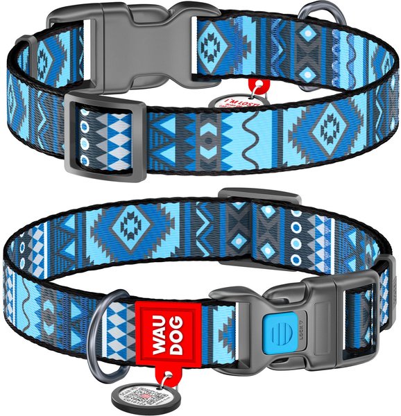 WAUDOG Nylon Plastic-Fastex Buckle dog collar with QR passport, Etno Blue, Small slide 1 of 6