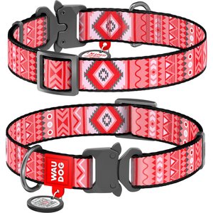 WAUDOG Nylon Metal-Fastex Buckle dog collar with QR passport, Etno Red, Large