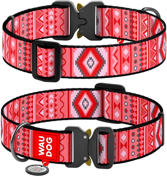 WAUDOG Nylon Metal-Fastex Buckle dog collar with QR passport, Etno Red, XX-Large slide 1 of 5