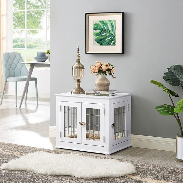 Discontinued - UNIPAWS End Table Wooden Dog Crate, Small, White - Chewy.com