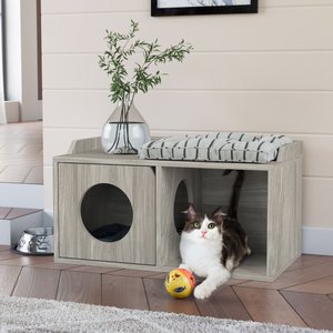 Way Basics Double Hole with 1 Door Cat House, Medium, Aspen Grey