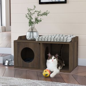 Way Basics Double Hole with 1 Door Cat House, Medium, Royal Walnut