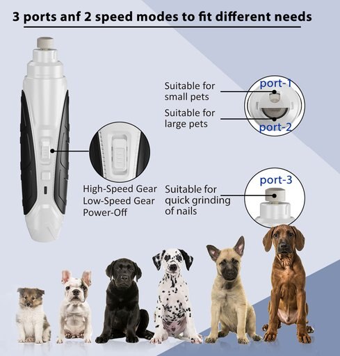 Petdiary Dual LED Light Cat & Dog Nail Grinder, Black/White