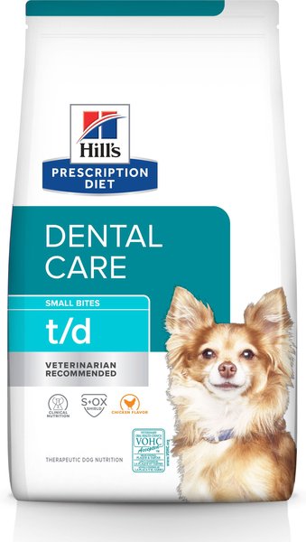 Hill's Prescription Diet t/d Dental Care Small Bites Chicken Flavor Dry Dog Food, 5-lb bag slide 1 of 11