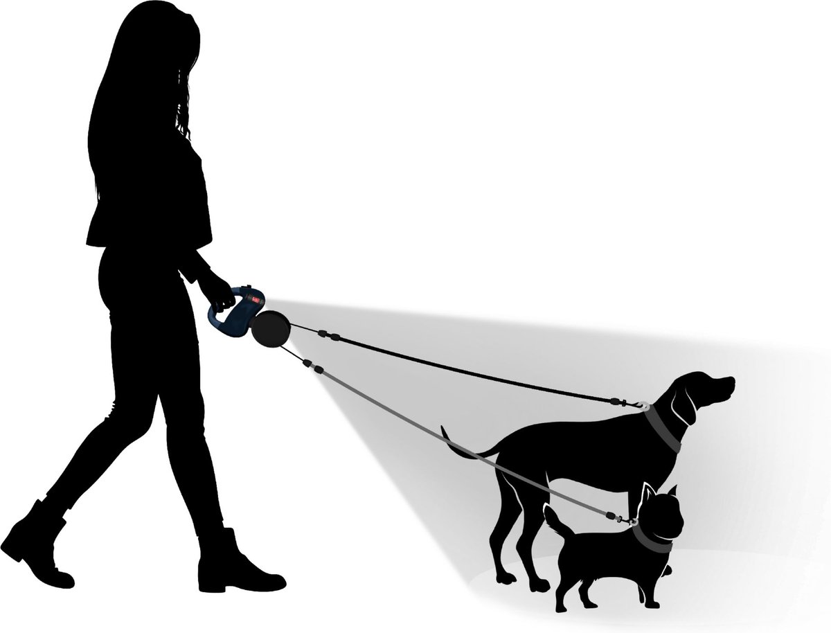 WIGZI LED Dual Retractable Dog Leash, Black, Small