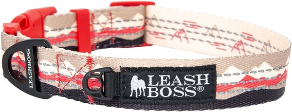 Leashboss Patterned Dog Collar, Beige/Red, Small slide 1 of 6
