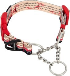 Leashboss Chain Martingale Dog Collar, Beige/Red, Small