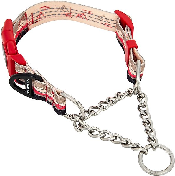 Leashboss Chain Martingale Dog Collar, Beige/Red, Medium slide 1 of 6