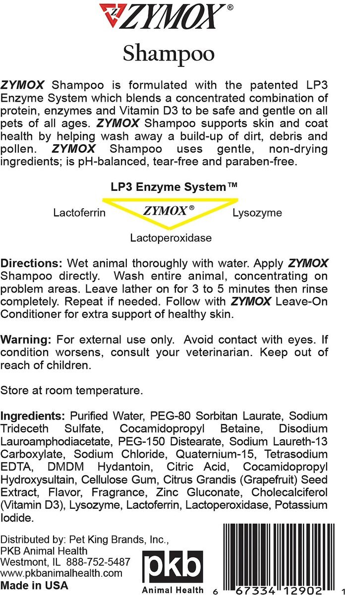 ZYMOX Veterinary Strength Enzymatic Dog & Cat Shampoo, 12oz bottle