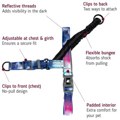 Show full view: Leash Boss Patterned No Pull Dog Harness, Purple/Pink, Small slide 3 of 8