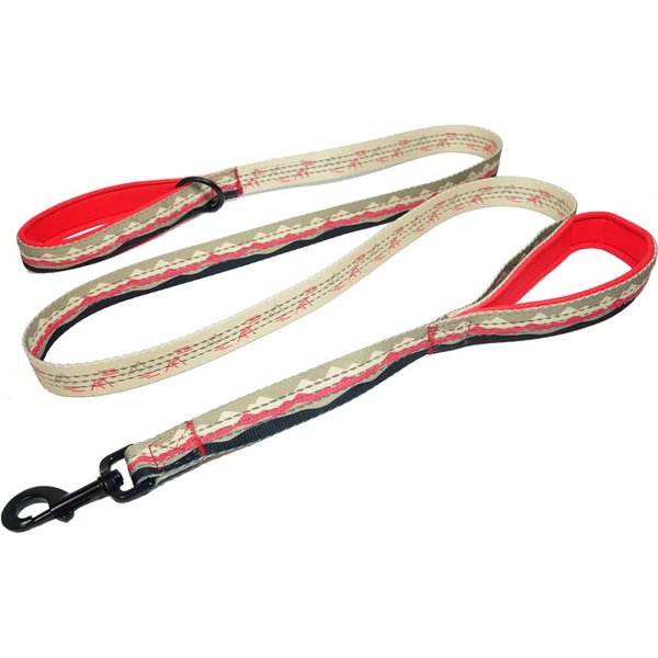 LEASH BOSS Two Handle Dog Leash, 6ft long, Beige/Red