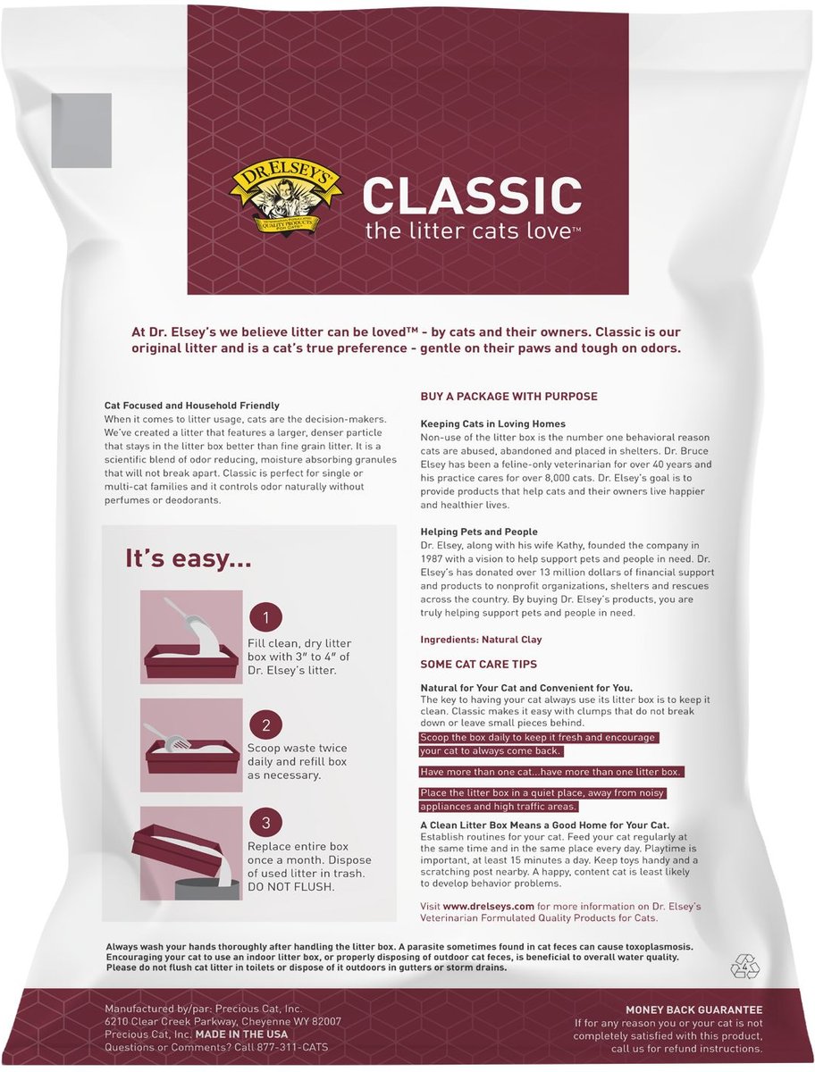 DR. ELSEY'S Classic Unscented Clumping Clay Cat Litter, 40lb bag