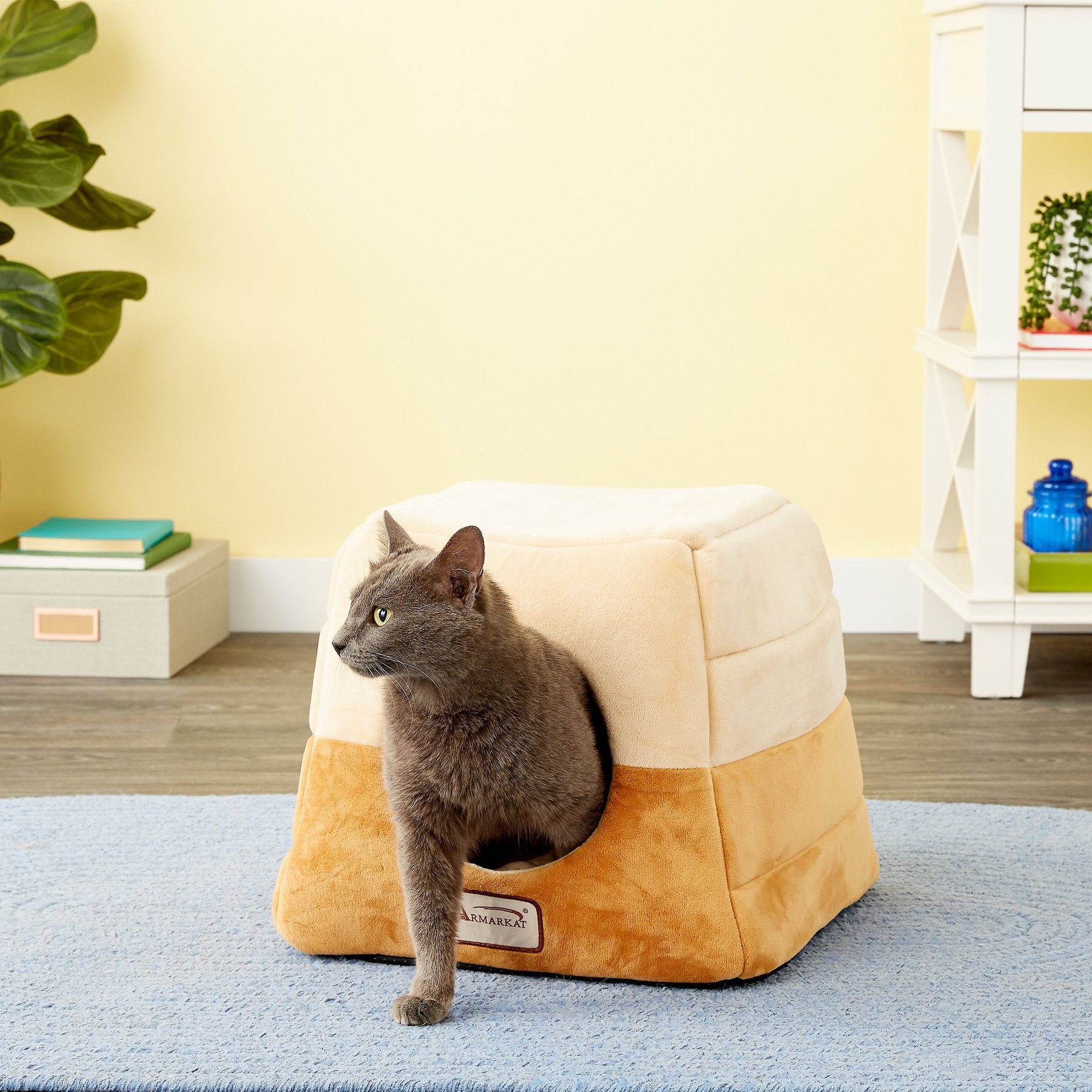 Armarkat Armarkat Cave Shape Covered Cat & Dog Bed, Brown/Beige