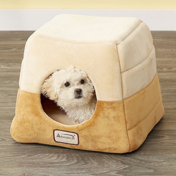 Armarkat Cave Shape Covered Cat & Dog Bed, Brown/Beige