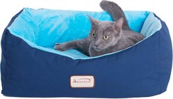 Armarkat Bolster Cat & Dog Bed with Removable Cover, Navy Blue/Sky Blue