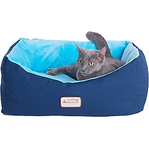 Armarkat Bolster Cat & Dog Bed with Removable Cover, Navy Blue/Sky Blue