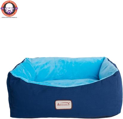 Show full view: Armarkat Bolster Cat & Dog Bed with Removable Cover, Navy Blue/Sky Blue slide 2 of 10