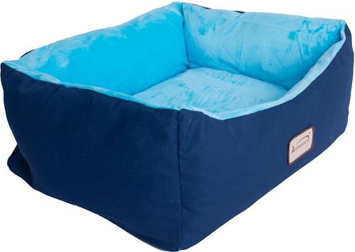 Show full view: Armarkat Bolster Cat & Dog Bed with Removable Cover, Navy Blue/Sky Blue slide 5 of 10