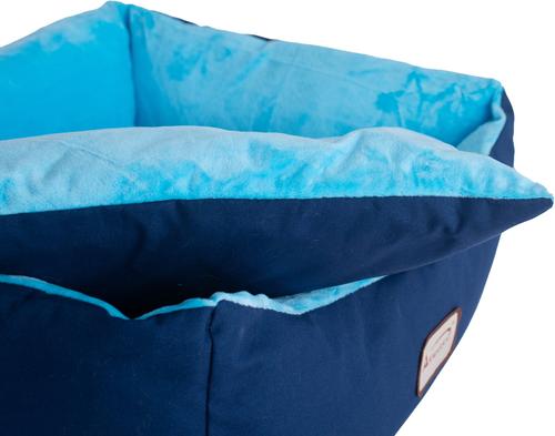 Show full view: Armarkat Bolster Cat & Dog Bed with Removable Cover, Navy Blue/Sky Blue slide 7 of 10