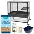 Small Pet Starter Kit - Frisco Cage, Bedding, SunGrow Food Dispenser, Lixit Water Bottle, Frisco Litter Box
