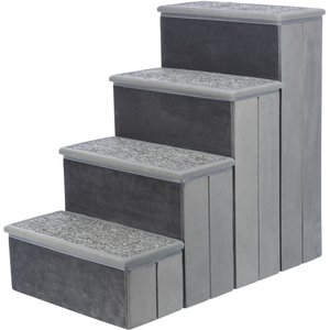 TRIXIE Velour Foldable Cat & Dog Stairs with Storage, Gray, 4 Step Wide