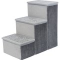 TRIXIE Velour Foldable Cat & Dog Stairs with Storage, Gray, 3 Step Narrow