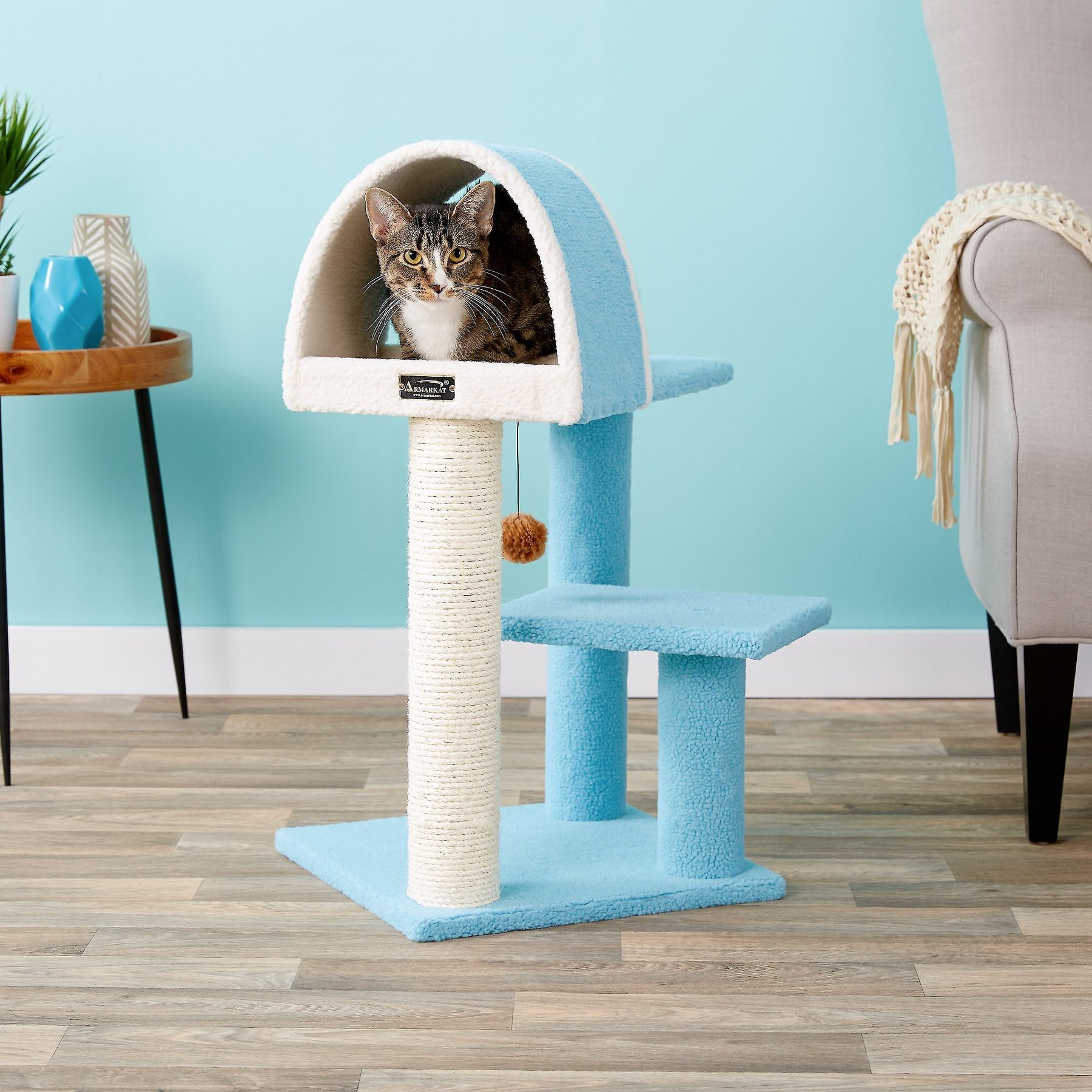 Armarkat Faux Fleece Covered Real Wood Cat Tree, Sky Blue, 30-in