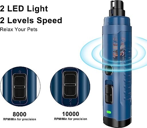 PATPET 2 LED Quiet Medium & Large Dog & Cat Nail Grinder, Blue