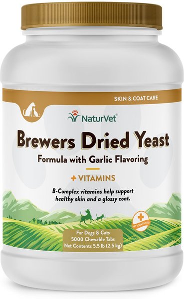 NaturVet Brewer's Dried Yeast with Garlic Chewable Tablets Skin & Coat Supplement for Cats & Dogs, 5,000 count slide 1 of 6
