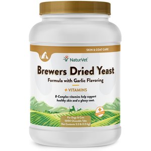 NaturVet Brewer's Dried Yeast with Garlic Chewable Tablets Skin & Coat Supplement for Cats & Dogs, 5,000 count