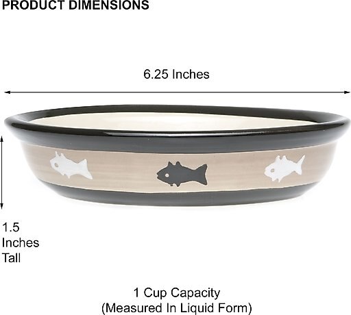 PetRageous Designs City Pets Oval Fish Ceramic Cat Dish, 1-cup