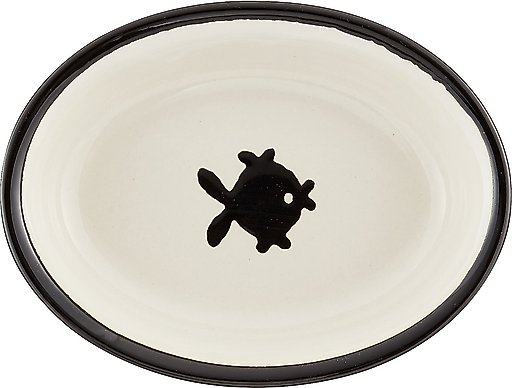 PetRageous Designs City Pets Oval Fish Ceramic Cat Dish, 1-cup