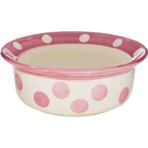 PetRageous Designs Polka Paws Deep Ceramic Dog & Cat Bowl, Pink, 2-cup