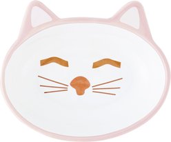 PetRageous Designs Sleepy Kitty Oval Ceramic Cat Bowl, Pink, 0.66-cup