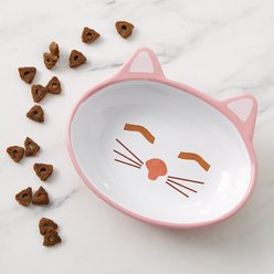 PetRageous Designs Sleepy Kitty Oval Ceramic Cat Bowl, Pink, 0.66-cup slide 2 of 7