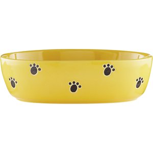 PetRageous Designs Silly Kitty Oval Ceramic Cat Bowl, Yellow, 2-cup
