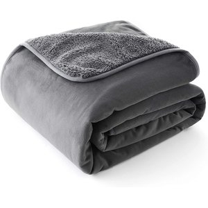 Allisandro Extra Soft Micro Fleece with Sherpa Triple Layer Tech Waterproof Cat & Dog Blanket, Dark Grey, Large