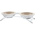PetRageous Designs Toftee's Paws Double Diner Elevated Pet Bowls, Taupe