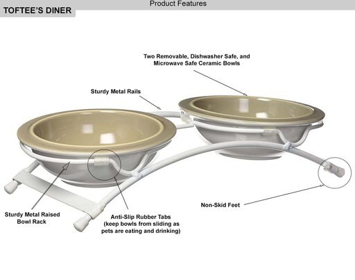 PetRageous Designs Toftee's Paws Double Diner Elevated Pet Bowls, Taupe