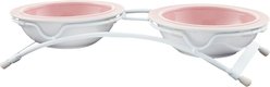 PetRageous Designs Toftee's Paws Double Diner Elevated Pet Bowls, Dusty Pink