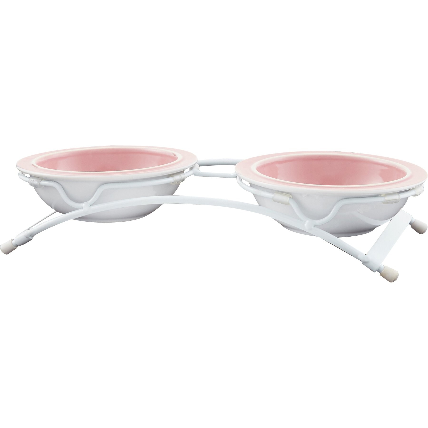 PetRageous Designs Toftee's Paws Double Diner Elevated Pet Bowls, Dusty Pink