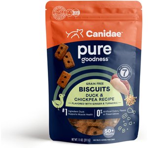 CANIDAE Grain-Free PURE Heaven Biscuits with Duck & Chickpeas Crunchy Dog Treats, 11-oz bag