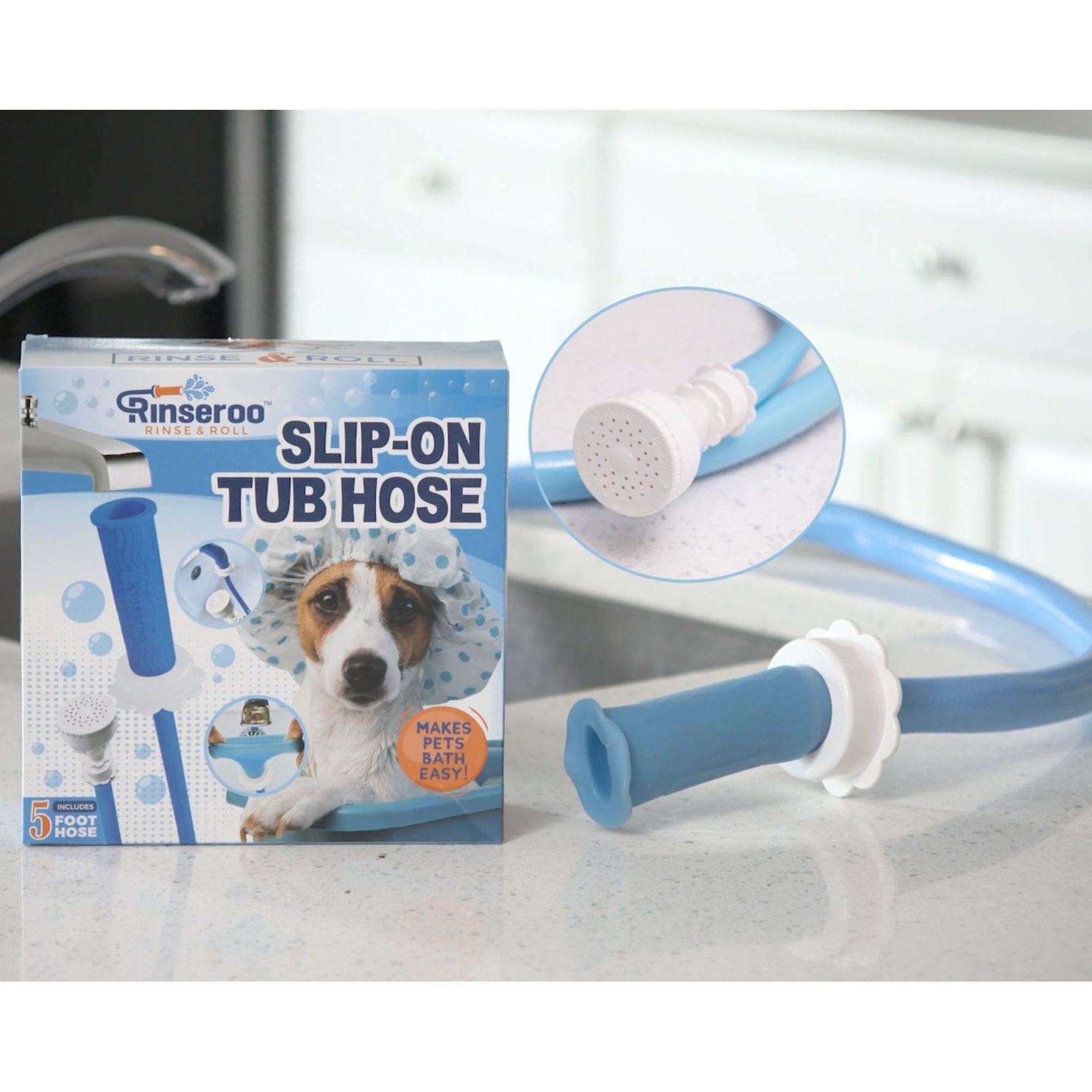 RINSEROO Tub Faucet Sprayer Dog, Cat & Small Pet Portable Shower, Blue