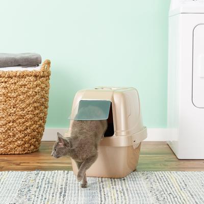 2 cats using litter box Garvee Hidden Litter Box Enclosure for 2 Cats, Double Room Cat Furniture  Cabinet with Storage Groove & Odor-Reducing Mat, Wooden Cat Washroom Bench