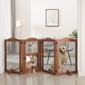 Unipaws 4 Panel Wire Mesh Dog & Cat Gate w/Small Pet Door, Walnut, Large