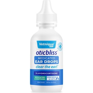 Vetnique Labs Oticbliss Medicated Dog Ear Drops for Infection with Hydrocortisone Antiseptic & Soothing for Dogs & Cats, 1.8-oz bottle