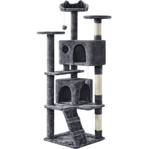 Yaheetech 61.5-in Plush Scratching Tree w/2 Condos Cat Tree, Dark Gray, Medium